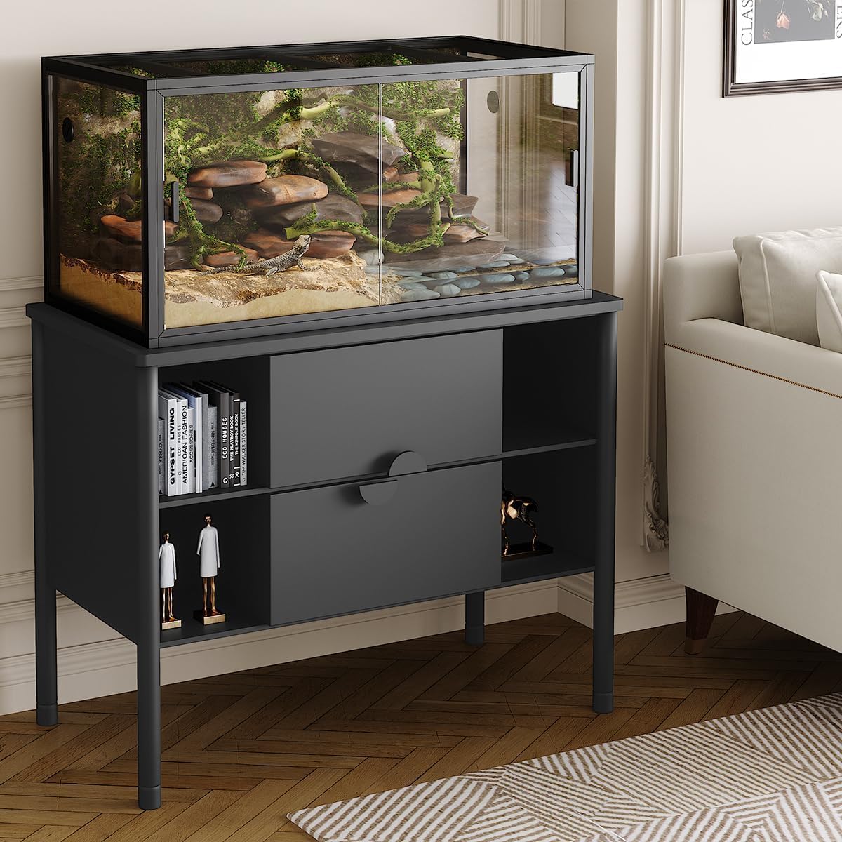 Garvee 120 Gallon Reptile Terrarium 48"x24"x24", Large Bearded Dragon Tank with Sliding Glass Doors, Heavy-Duty Screen Top Ventilation, Anti-Escape Enclosure for Lizards & Snakes, Black