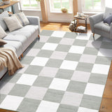 Garvee Modern 10x13 Large Area Rug, Soft Non-Slip Carpet 10x13 Living Room Rug Checkered Grey & White Rug for Bedroom, Modern Large Area Rug for Home Office - Gray
