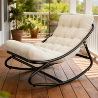 Garvee Papasan Rocking Chair Indoor Outdoor, Oversized Egg Chair with Thick Cushion, Steel Frame, Anti-tip Design, Lounge Chairs for Bedroom Patio Porch, White