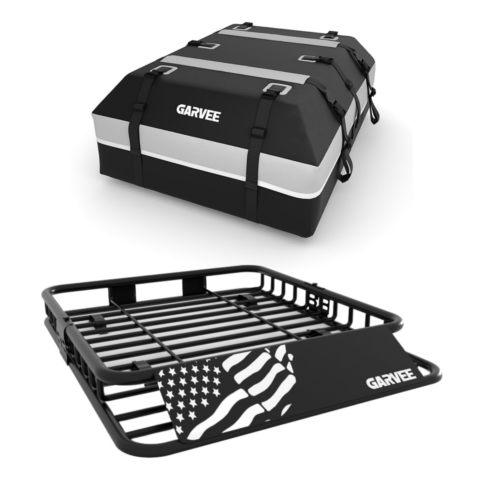 Garvee 46" x 36" x5" Universal Roof Rack Basket With Waterproof Luggage Bag and Combination Lock For SUVs Trucks Vehicles Black