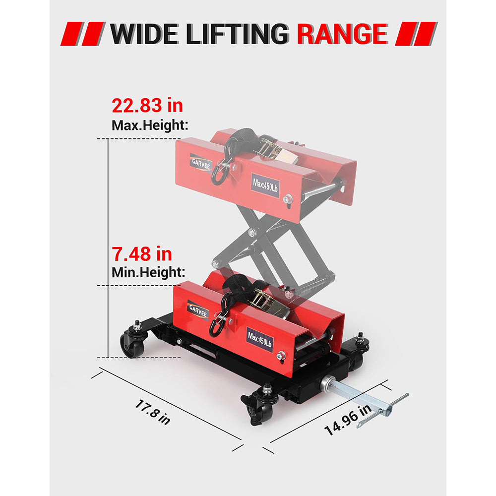 Garvee 450 lbs Low-Profile Transmission Jack - Adjustable Floor Jack with Safety Strap, Heavy-Duty Auto Repair Lifting Jack with 4 Wheels for Garage and Repair Shop, Black