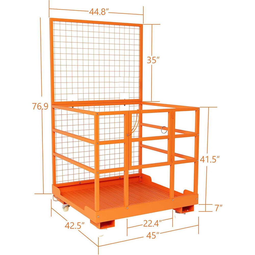 Garvee Forklift Safety Cage, 43"x45" Forklift Man Basket,1800lbs Capacity Forklift Work Platform with Safety Harness & Lock,Forklift Aerial Platform 2-Man Collapsible Lift Basket for Lifting Loader