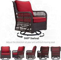 Garvee 3 Pieces Rattan Swivel Rocking Chair Outdoor, Patio Bistro Conversation Furniture Set, Wicker Chair with Cushions and Table - Red