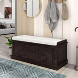 Garvee Storage Shoe Bench with Removable Cushion, 4 Doors, Adjustable Shelves for Living Room and Entryway, 42.7x15.9, Neutral Color