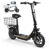 Garvee Electric Scooter for Adults, 12" Fat Tire Foldable Electric Bike with Seat and Basket, 500W Brushless Motor, Dual Brake System, 265lbs Max Load, 19 Mph 30 Miles Range, Smart LCD Display, Black - Black