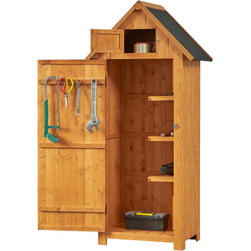 Garvee Outdoor Wooden Storage Shed, Garden Wood Tool Cabinet, Solid Sheds & Outdoor Storage Clearance, Waterproof Sheds with Shelf and Locking Latch for Backyard, Hallway, Patio - Natural