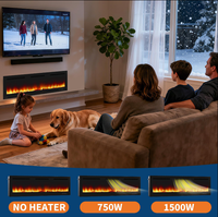 Garvee 68 Inch Electric Fireplace Wall Mounted & Recessed Ultra-Thin 4.2" Linear Heater 750W/1500W 12-Color Flames Log & Crystal Remote Control Living Room