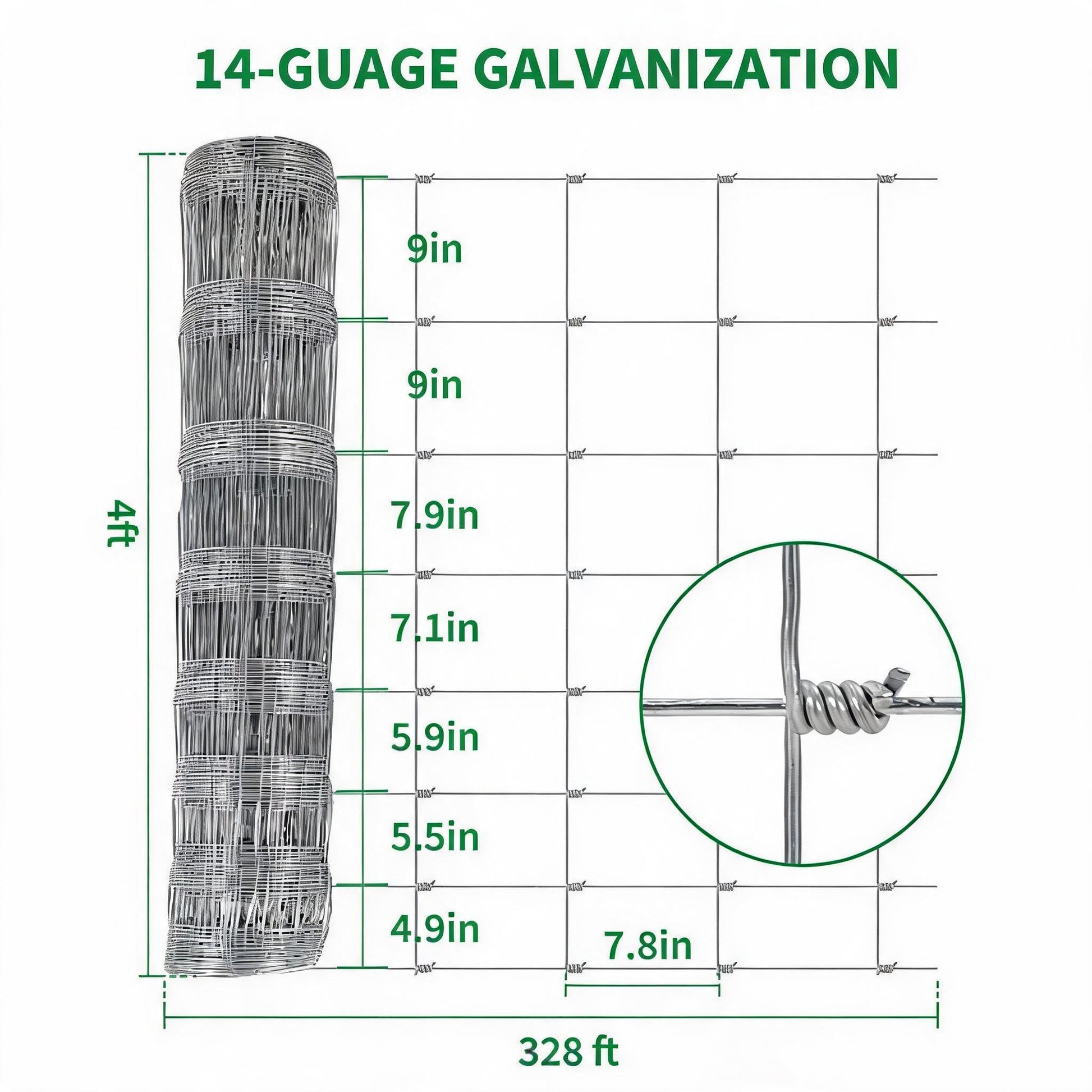 Garvee 4' × 328' Farm Fence, 14-Gauge Heavy Zinc Galvanized Field Wire Fencing with Hinge Knot for Cattle, Goats, Sheep & Deer