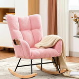 Garvee Nursery Rocking Chair, 300Lb Glider Chair with Wood Legs/Two Side Pockets, Teddy Upholstered Glider Rocker with Padded Seat High Backrest for Living Room/Bedroom, Pink - Pink
