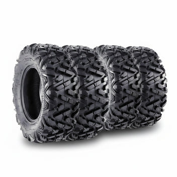 Garvee ATV UTV All-Terrain Tires, Set of 4, 25x8-12 Front & 25x10-12 Rear, Tubeless, 6 PR, Black