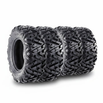 Garvee ATV UTV All-Terrain Tires, Set of 4, 25x8-12 Front & 25x10-12 Rear, Tubeless, 6 PR, Black