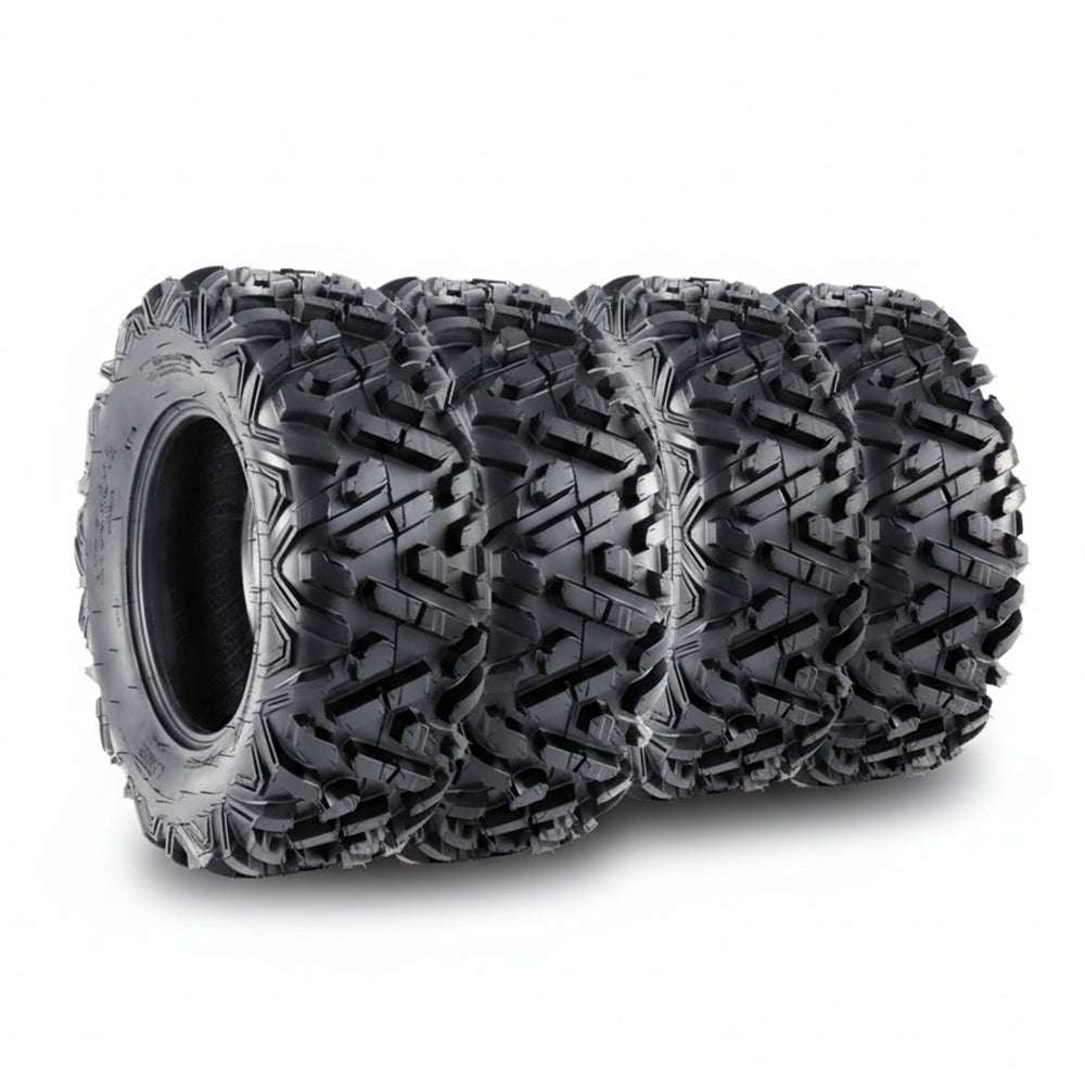 Garvee ATV UTV All-Terrain Tires, Set of 4, 25x8-12 Front & 25x10-12 Rear, Tubeless, 6 PR, Black