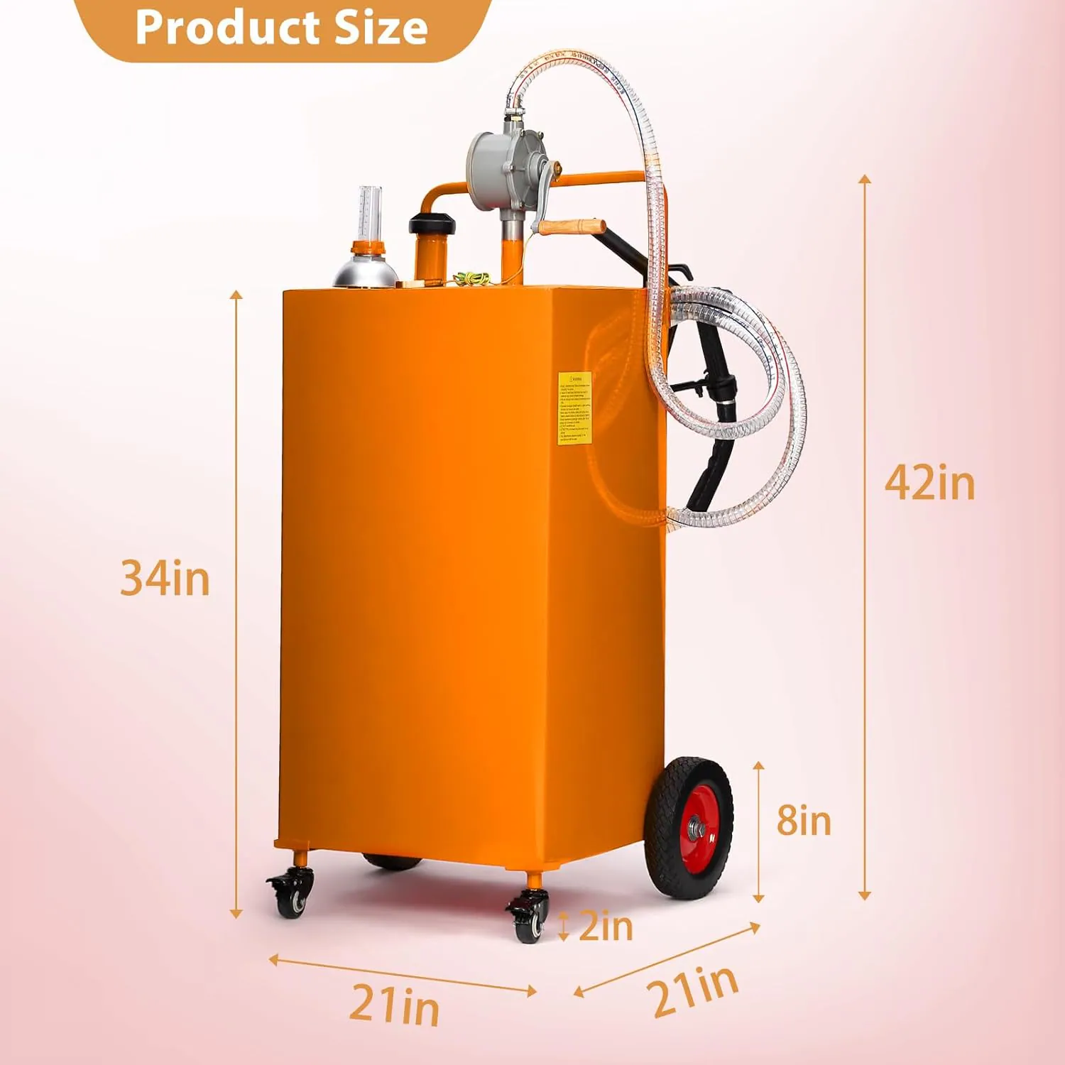 Garvee 35-Gallon Fuel Caddy Heavy-Duty Stainless Steel Fuel Tank with Manual Transfer Pump 4-Wheel Mobile Design for Gasoline and Diesel for Cars Trucks Boats Lawn Mowers, Yellow
