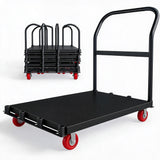 Garvee Heavy Duty Folding Computer Tower Platform Cart – 2000 lbs Capacity – 37x24" Reinforced Steel Flatbed with Dual Side Handrails – 5" 360° Swivel Wheels – Easy Assembly & Compact Storage – Black | Two Brake Wheels + Two Global Wheels - Black