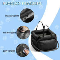 Garvee Dog Booster Car Seat, Waterproof PU Leather Upholstered Cat Bed for Car with Storage Pockets, Portable Pet Seat, Bite-Resistant, Perfect for Travel and Home, Black
