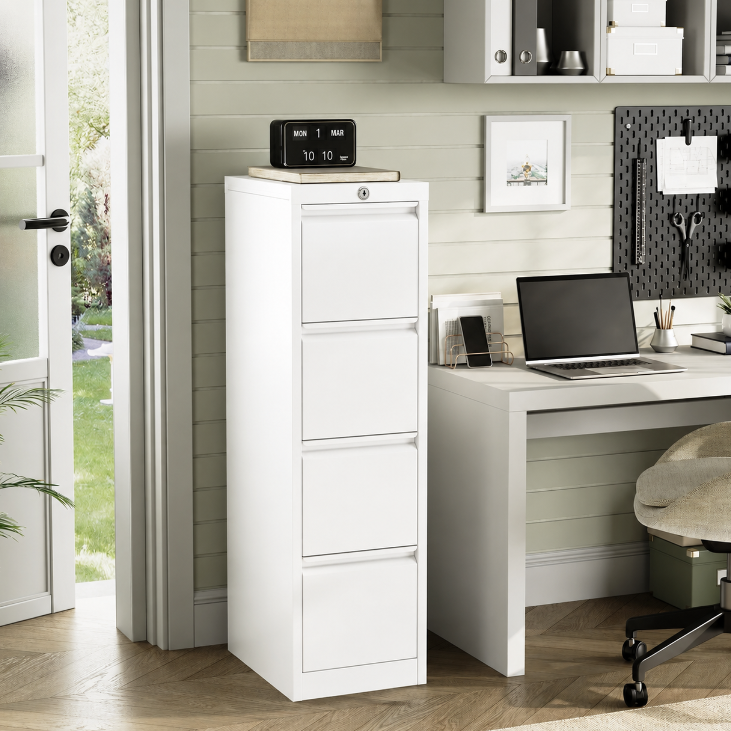Garvee Metal File Cabinet with 4-Drawer, Heavy Duty Metal Filing Cabinet for Letter/Legal/A4/F4 Documents, Secure Locking, Anti-Tilt System, Vertical Storage for Home Office, White