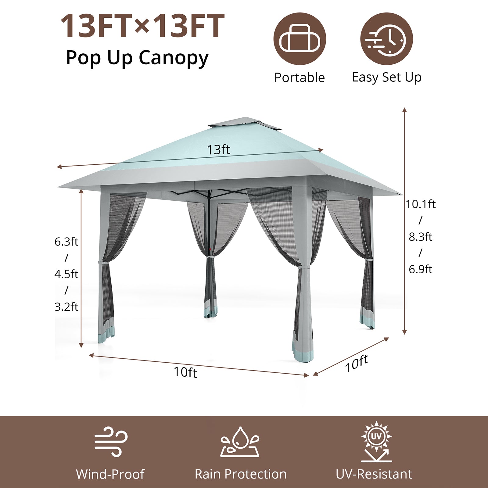 Garvee 13'x13' Quick-Setup Pop-Up Canopy Tent with Mosquito Netting Foldable Shelter for Backyards, Parties, Camping & Commercial Use, (Navy Blue+ Linen Grey)