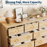 Garvee 7 Drawers Dresser for Bedroom, 54" Boho Wide Dresser Chest of Drawers, Clothes Storage Cabinet, Decorative Drawer Front Organizer for Bedroom, Living Room, Hallway, Natural Wood