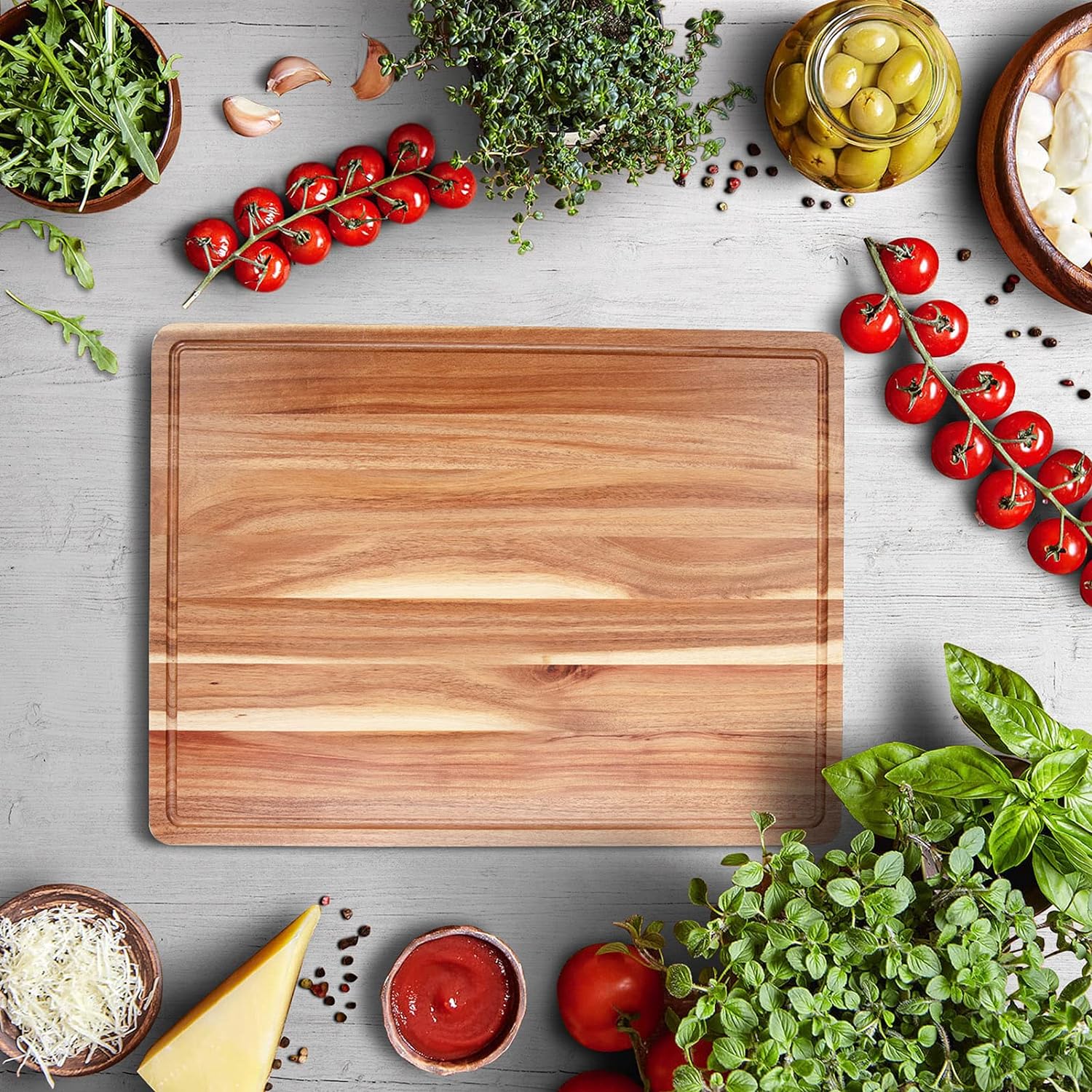 Garvee Extra Large Acacia Wood Cutting Board, 20x15", Reversible with Juice Groove, Butcher Block for Meat and Veggies - Boards / 20 x 15 x 1.5 Inch