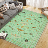 Garvee 5' x 7' Botanical Insect Area Rug, Washable Non-Slip Soft Low-Pile Moth & Butterfly Rug for Living Room, Bedroom & Office, Light Green - Light Green