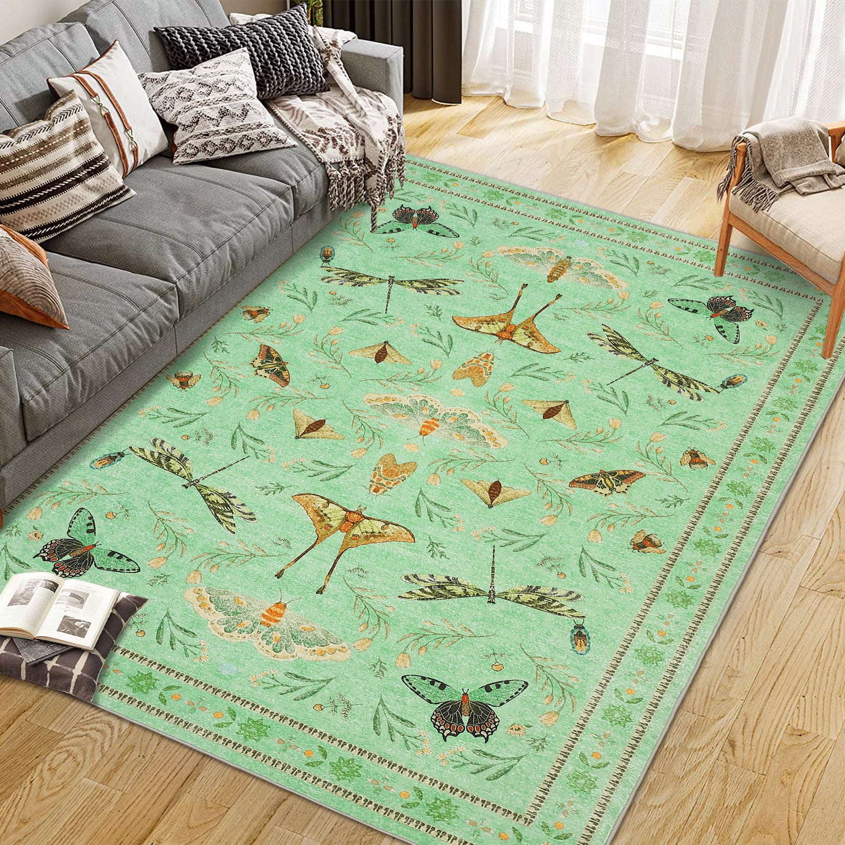 Garvee Insect Washable Soft Area Rugs for Living Room Bedroom Ultra-Thin Non Slip Dining Room Stain Resistant Rug Large Carpet for Office Nursery Bedroom