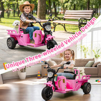 Garvee Ride P Series 3-Wheels Electric Tricycle w/Trailer, 12V Battery Powered Kids Motorcycle with Sand Shovel, 2x55W Motors, Bluetooth, Music, Headlight, Ride on Motorcycle for Kids Toddlers, Gift for Boys Girls, Pink