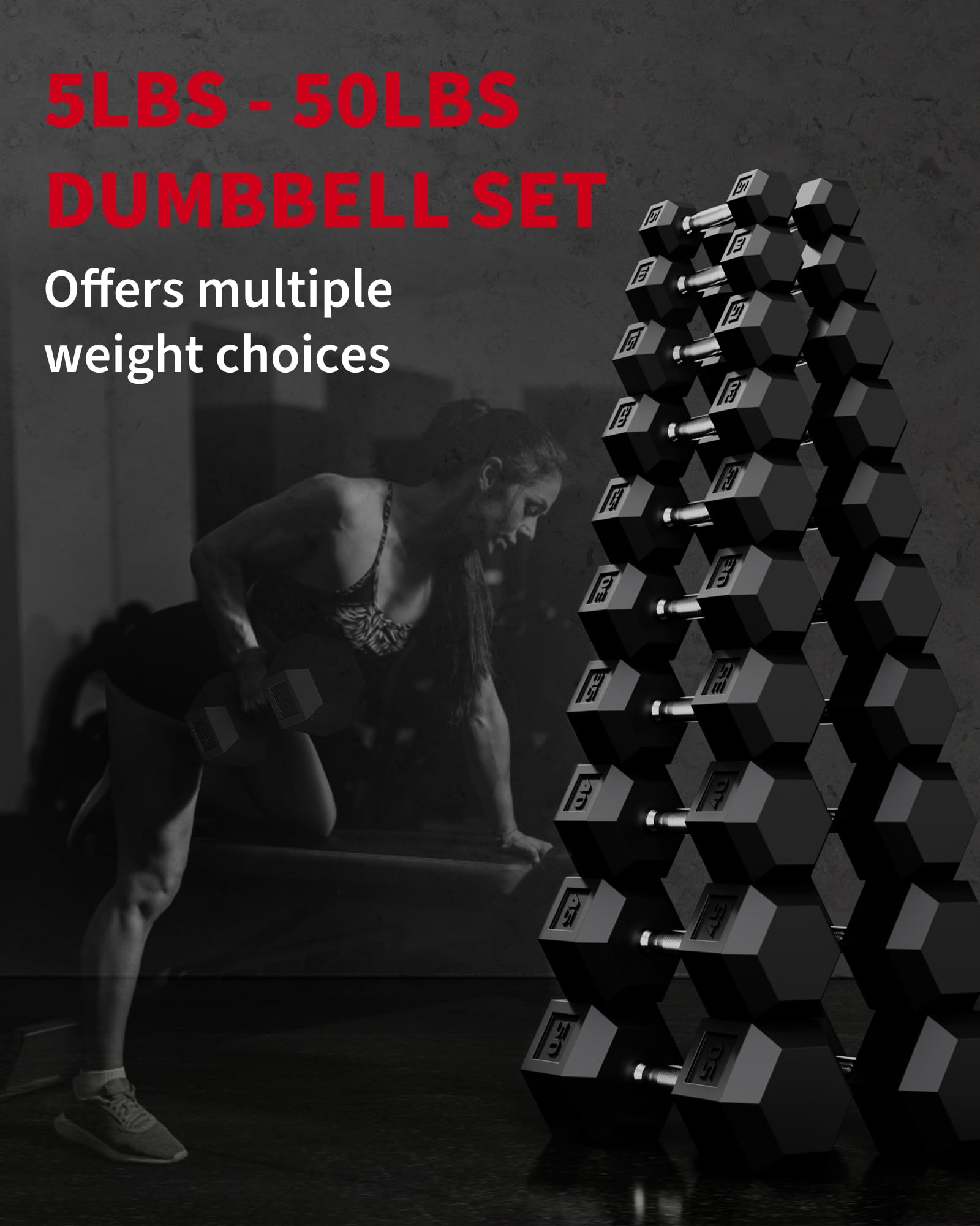 Garvee 45 LB Hex Dumbbell Set of 2 with Cast Iron Core, Rubber Encased Coating and Textured Carbon Steel Handle for Home Gym Strength Training