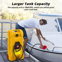 Garvee Upgraded 16 Gallon Gas Tank, Heavy-Duty Fuel Can with Manual Transfer Pump, 10FT Hose, and Casters, Leak-Proof Portable Gas Container for Lawn Mowers, Tractors, Boats, and Snow Blowers, Yellow