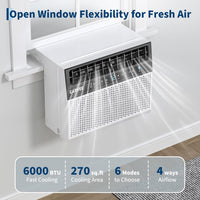 Garvee U-Shaped Window Air Conditioner 6000 BTU Ultra Quiet Energy Efficient Remote Control Dehumidifier Fan Easy Install Fits 24-48" Windows Bedroom Living Room