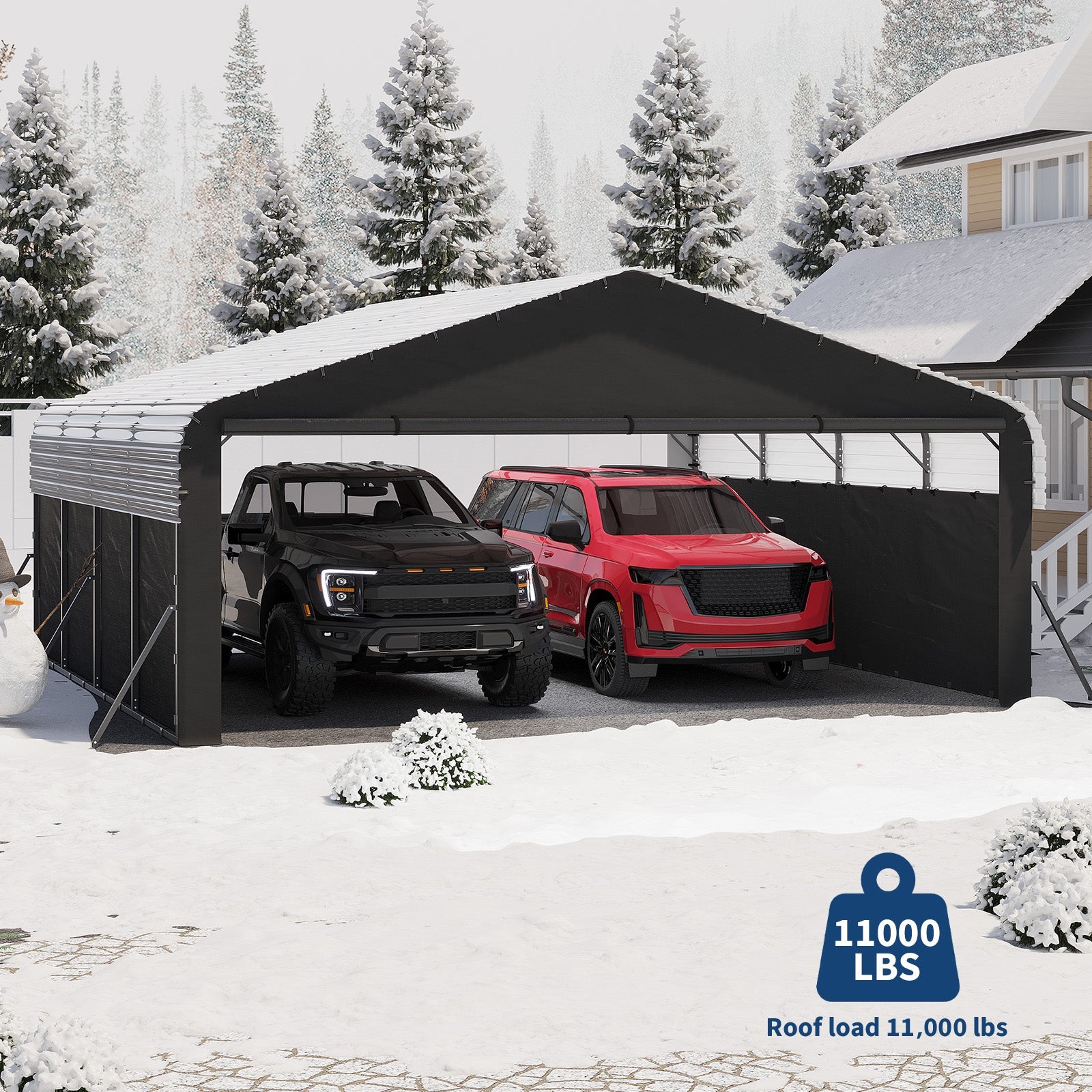 Garvee 20' x 20' x 10' Enclosed Metal Carport, Heavy-Duty Steel Garage Shelter for 2 Cars, Trucks, Boats & Tractors, Gray