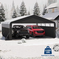 Garvee 20' x 20' x 10' Enclosed Metal Carport, Heavy-Duty Steel Garage Shelter for 2 Cars, Trucks, Boats & Tractors, Gray