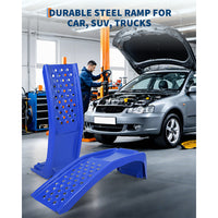 Garvee Car Ramp Set of 2 Heavy Duty Steel Ramps 8000lbs Load Capacity 8-inch Lift Extruded Traction Holes Compact Storage for Garage Repair