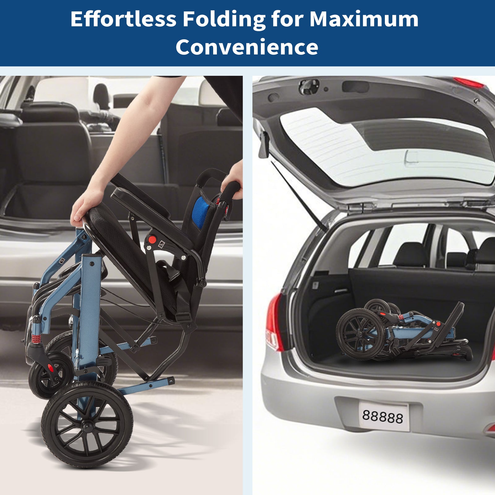 Garvee Ultra-Light Portable Folding Wheelchair, Travel-Friendly with Handbrake, 220 lbs Capacity, Ideal for Elderly & Children, 35.4"x21.3" Unfolded Dimensions