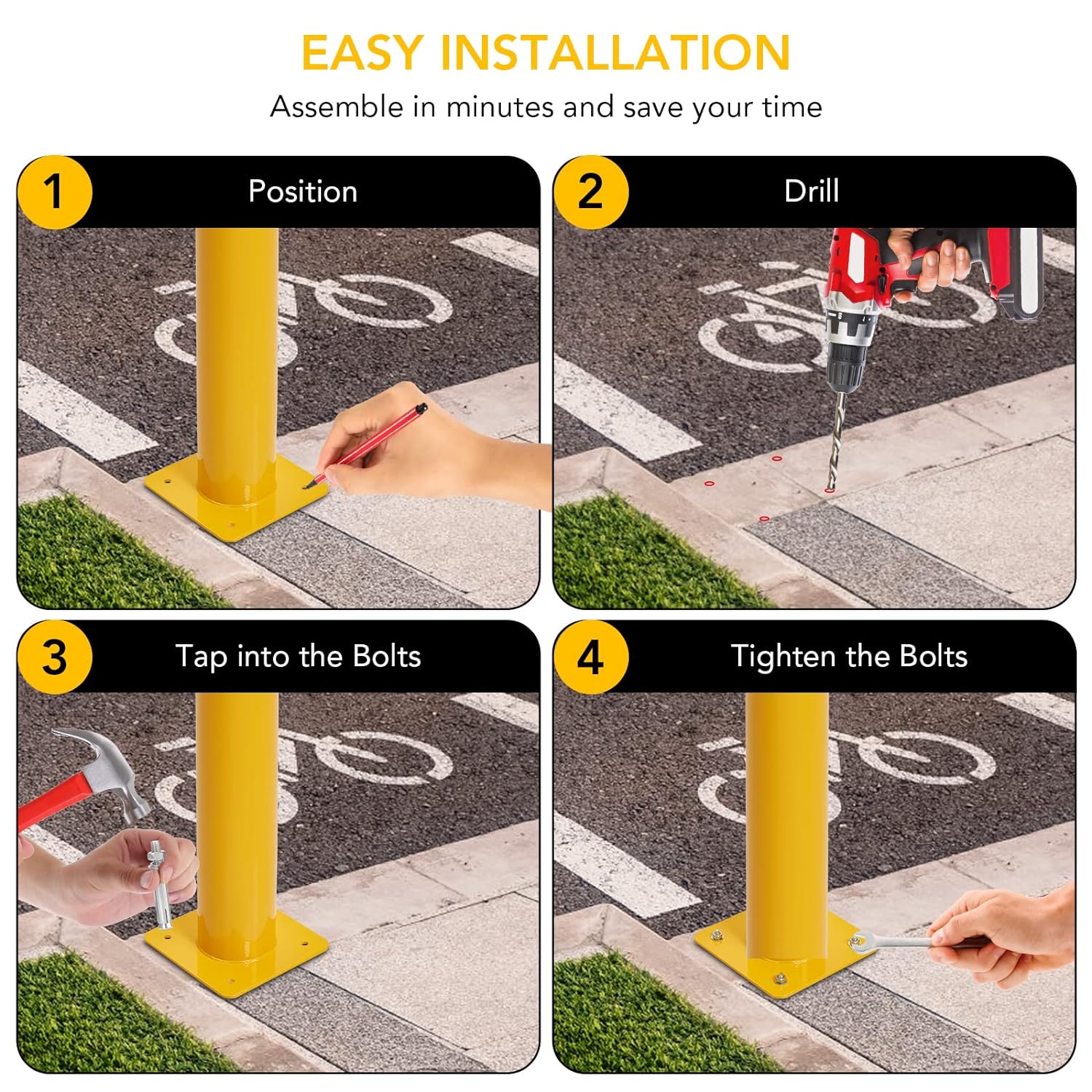 Garvee 2 Pack 36" Yellow Safety Bollards for Driveway & Parking