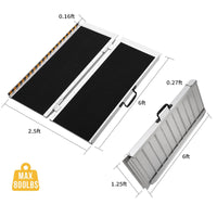 Garvee 6FT Portable Aluminum Wheelchair Ramp – Non-Skid Anti-Slip Threshold Ramp for Home, Cars, Curbs, Stairs & Scooters Handicap Accessible