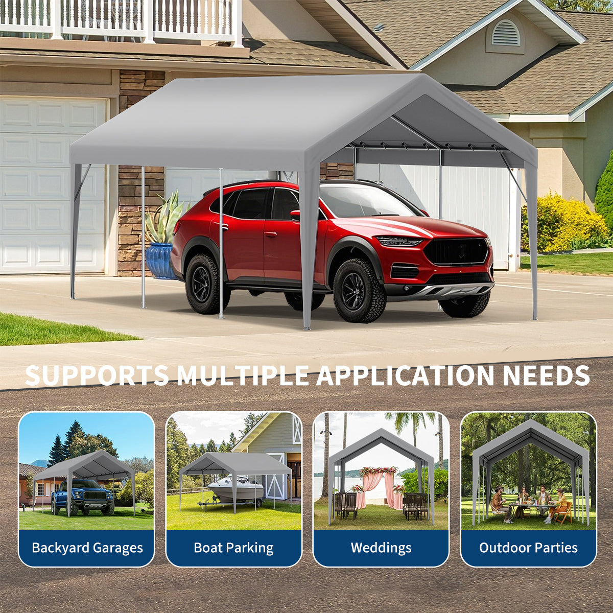 Garvee 13'x25' 160G Heavy-Duty Carport Replacement Cover Waterproof UV Protected for Garage Tent Shelter Outdoor Grey (Frame Not Included)
