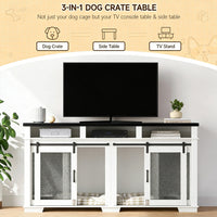 Garvee Dual-Panel Dog Crate Furniture, 71" Heavy Duty Dog Kennel Furniture with 3 Storages and Removable Divider, Double Dog Crate Table Indoor TV Stand for Large Medium Dogs, Black&White