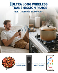 Garvee Dual‑Probe Wireless Meat Thermometer — Bluetooth 5.3 App Control, Dual Stainless‑Steel Probes, LED Display, USB‑C Fast Charge (48‑hr), Magnetic Back