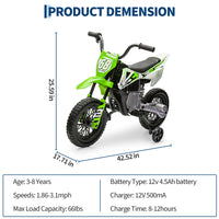 Garvee Ride - P Series: 12V Kids Electric Dirt Bike, 25W*2 Motor, Twist Grip Throttle, Spring Suspension, Training Wheels, Ride-On Toy - Green