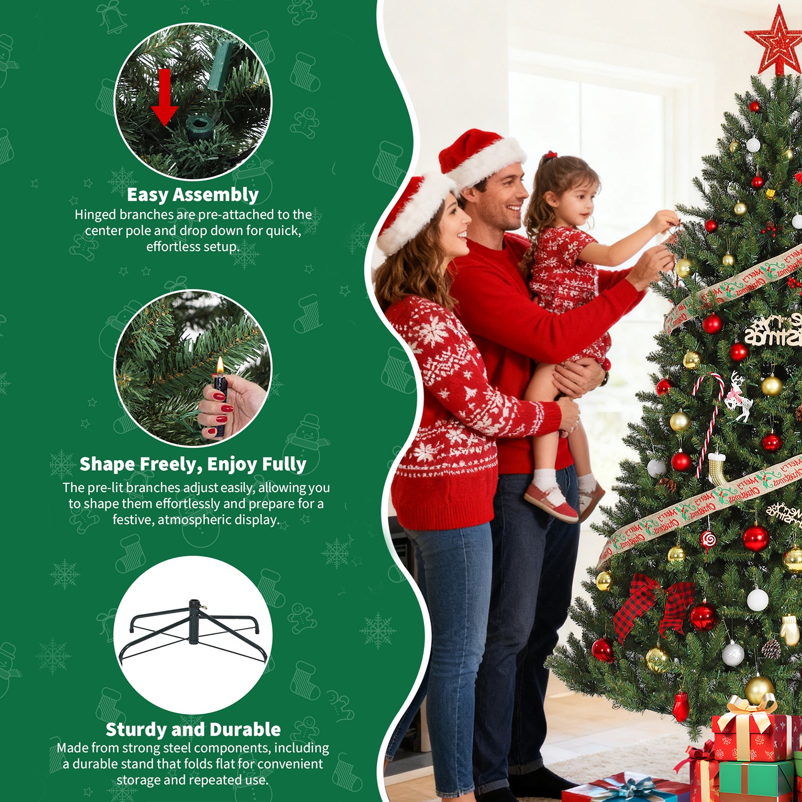 Garvee 7.5ft Artificial Christmas Tree, Realistic Full Shape Xmas Tree with 2178 Branch Tips, Fake Christmas Tree with Foldable Metal Base Stand, Home, Office, Party Decoration-Green