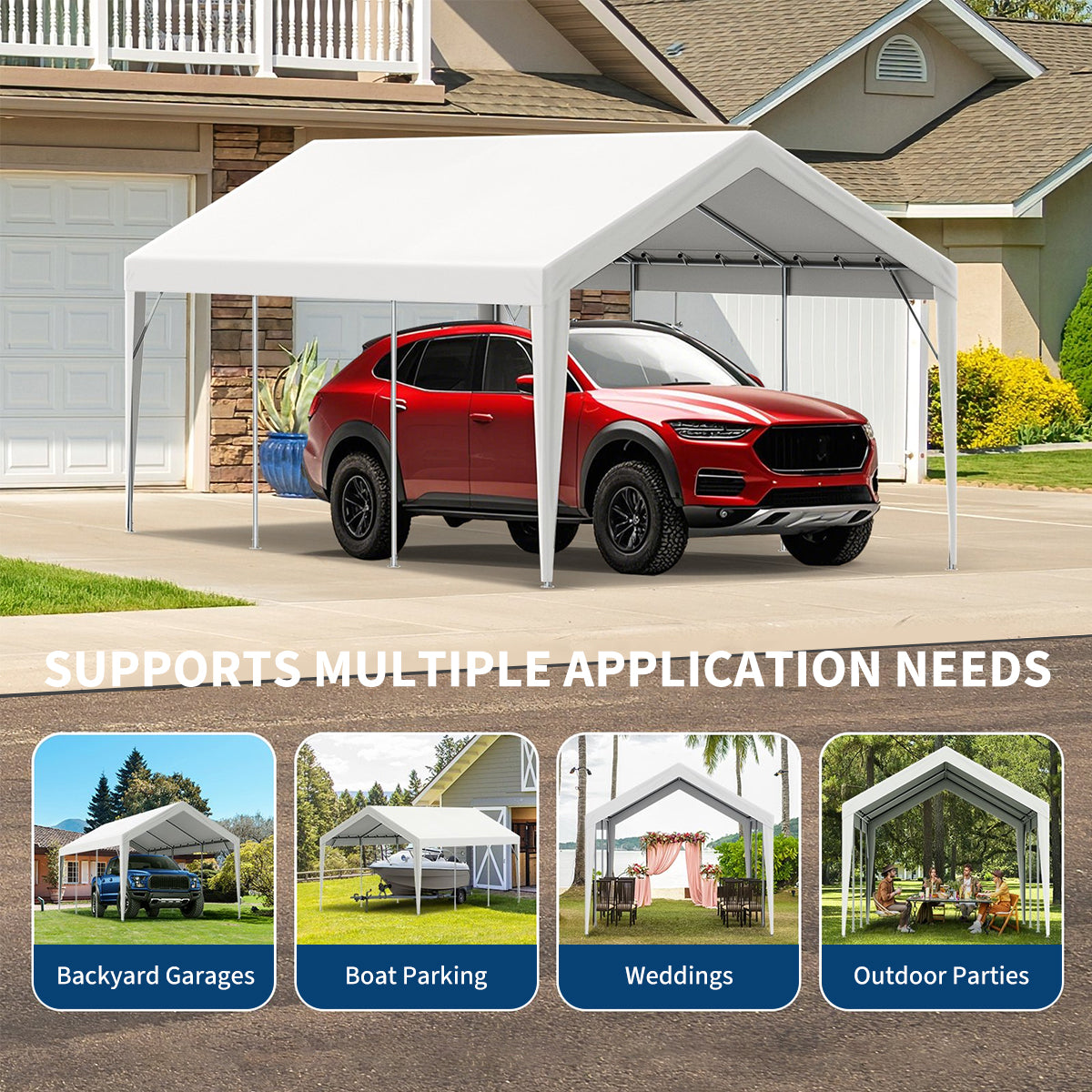 Garvee 13'x25' 200G Carport Top Replacement Cover , Heavy-Duty Garage Top Tent Shelter Tarp Waterproof & UV Protected (Top Cover Only, Frame Not Included), White