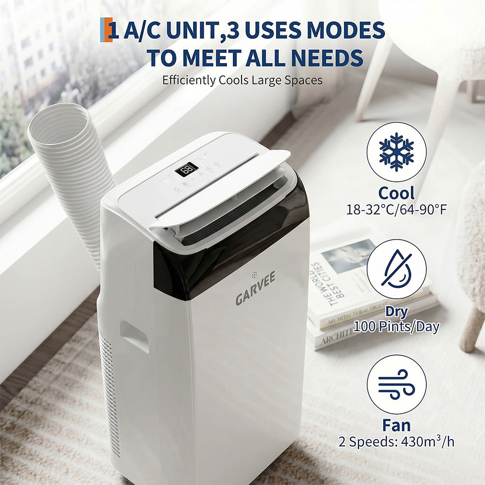 Garvee 14,000 BTU Portable Air Conditioner with Dehumidifier & Fan, Portable AC Units Cools up to 750 Sq. Ft., Remote Control, Auto Swing, Sleep Mode, White Top