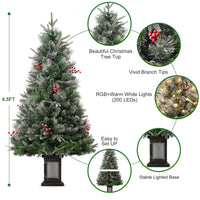 Garvee 4.5ft Christmas Tree, Pre Lit Snow Flocked Artificial Christmas Tree with 200 LED Lights & 8 Lighting Modes, Premium Xmas Pine Tree for Christmas Decoration, Yard, Home, Office - 2PCS