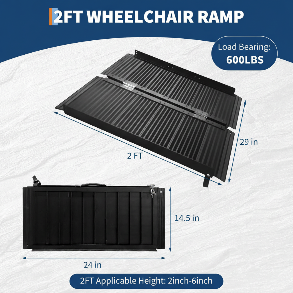 Garvee Portable Wheelchair Ramp 2 Ft Non-Slip Folding Aluminum 600 LBS Capacity Rust-Resistant Black for Home Steps Stairs Doorways