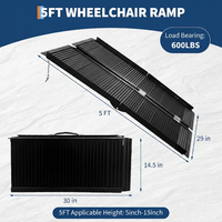 Garvee 5FT Portable Wheelchair Ramp - 600LB Aluminum Folding w/Non-Slip Black Finish Rustproof for Home Entryways & Stairs