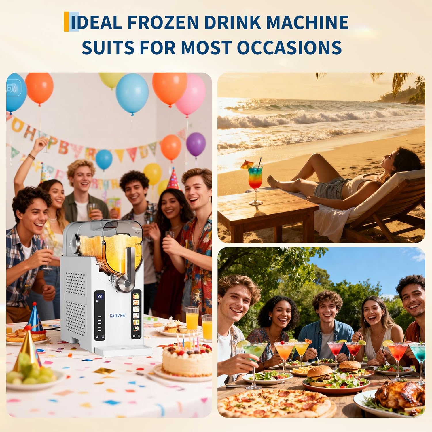 Garvee Slushie Machine for Home - 70 oz Ice-Free Frozen Drink Maker, Self-Cleaning Function with 6 Preset Programs for Margaritas, Frappés, Milkshakes, White