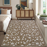 Garvee 10x13 Washable Foldable Rug Modern Floral Pattern Mat - Non Slip, Low Pile, Reinforced Edges, Stain Resistant, Easy Care Carpet for Living Room, Bedroom, Bathroom, Kitchen, Entryway, Hallway - Brown - Brown