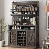 Garvee Coffee Bar Cabinet Oak Farmhouse Style with Sliding Barn Door, Blackboard, Ample Storage, MDF Wood, Dining Room - Antique Oak