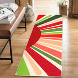 Garvee Nursery Rug 2x6 Colorful Sunrise, Indoor, Non-Slip, Washable, Bohemian Style, Modern Minimalist Style For Hallway - Red/Green