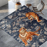 Garvee Bedroom Rug Washable Area Rug Non Slip Low Pile Boho Floral Carpet Navy 10x13ft - Navy Blue